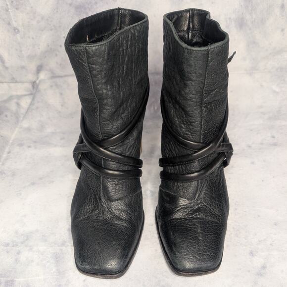 Zero + Maria Cornejo Dea Black Leather Harness Ankle Boots Wooden Clog, Size 39 - Picture 3 of 11